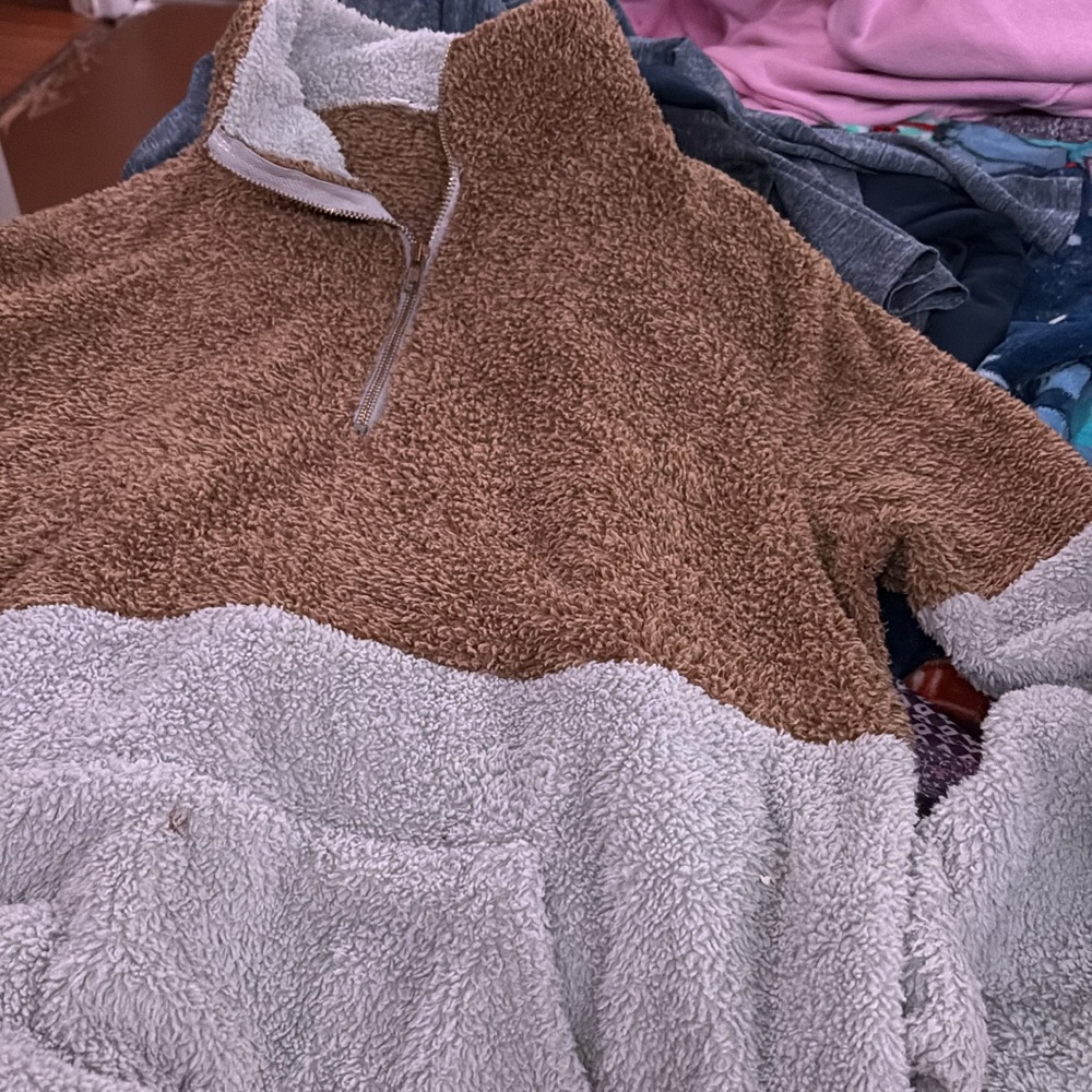 Cozy Brown and Cream Sherpa Pullover